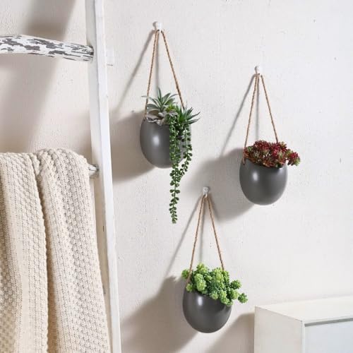 4 to 5 inch Ceramic Planters Wall Hanging Vases Decor - Set of 3 - color: Gray