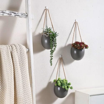 4 to 5 inch Ceramic Planters Wall Hanging Vases Decor - Set of 3 - color: Gray