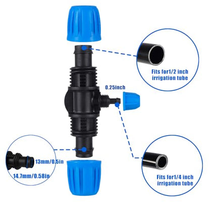 10 Pcs 1/2 to 1/4 inch Garden Hose Tubing Irrigation Fittings - size: 10 PCS 1/2" to 1/4" 3-Nut Way
