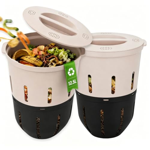 Inground Worm Composter, Outdoor Underground Worm Farm 3.3 Gallons, Garden Worm Compost Bin from Kitchen Food Waste, Black+Gray (10.7x10.7x13Inch),2 Pack - size: 2 Pack