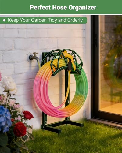 Garden Hose Holder, Freestanding Water Hose Reel Stand, Holds 160 FT, Green - color: Green