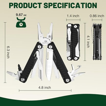 MOSSY OAK 17-in-1 Multitool Pliers, CNC-Machined Steel, G10 Handle - color: 17-in-1, Black