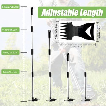 Weed Puller Tool 58" Telescoping, 2-in-1 Adjustable Manual Weeders Garden Hoe & Weed Rake, Long Handle Ergonomic Weeding Tool for Lawn, Garden & Yard Includes Work Gloves
