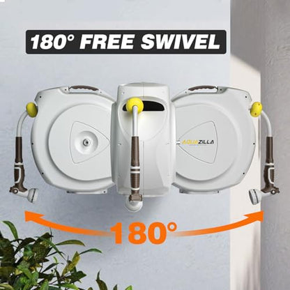 Retractable Garden Hose Reel, 1/2 in 75+6ft, Heavy Duty Wall Mounted Water Hose Reel, Spring power Automatic Rewind, Any Length Lock, 180° Swivel Bracket, 10 Pattern Spray Nozzle - size: 1/2“ 75FT