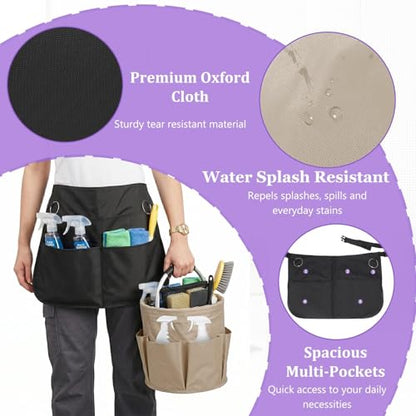 Cleaning Apron, Cleaning Caddy & Household Cleaning Storage Organizer Set - color: Khaki+black