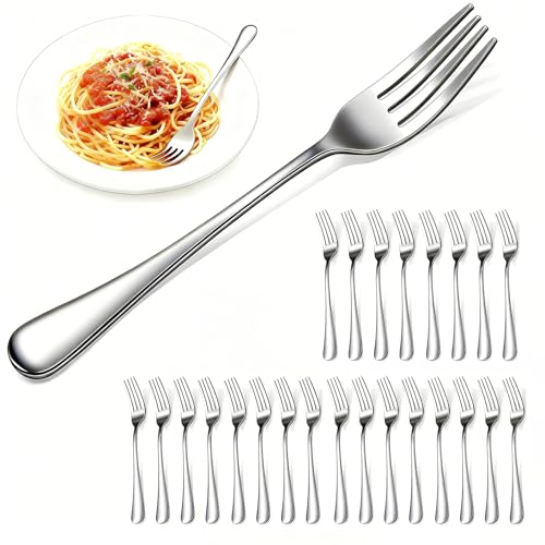 24 Piece Forks Stainless Steel, 8-Inch Dinner Forks, Mirror Polished Metal Flatware, Dishwasher Safe Silverware for Home, Kitchen, Restaurant & Parties