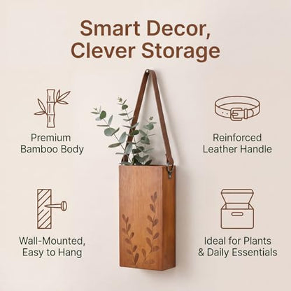 Bamboo Wall Planters with Durable Leather Handle for Indoor Plants