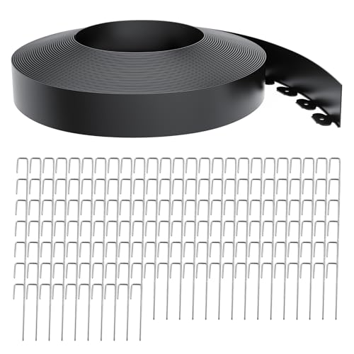 Landscape Edging 4 Inch Tall 150FT with 160Pcs Metal Spikes, Plastic Garden Edging Border Landscape Edging Border Lawn Edging for Landscaping, Flower Bed, Yard - color: Black, size: 150FT