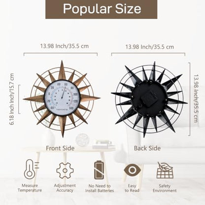 14'' Sun Outdoor Thermometer, No Need Battery - color: Sunburst