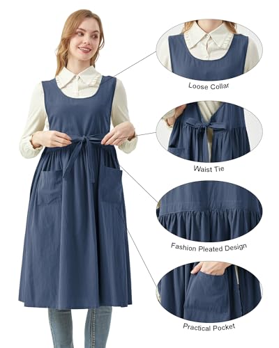 Nanxson Cotton Apron Women Split Plus Size Bib with Pockets - color: Navy