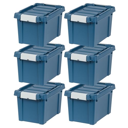 IRIS USA 6-Pack 5 Gal Heavy Duty Lockable Storage Totes with lids, Navy - color: Navy, size: 5 Gal - 6 Pack
