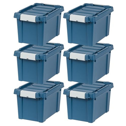 IRIS USA 6-Pack 5 Gal Heavy Duty Lockable Storage Totes with lids, Navy - color: Navy, size: 5 Gal - 6 Pack