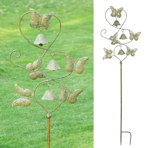 Butterflies Metal Garden Decor,Outdoor Decorative Garden Stakes with Bells - color: Light Copper Color