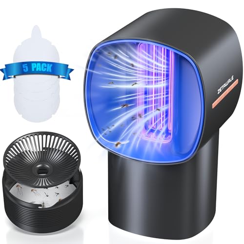 Fruit Fly Traps for Indoors, Gnat and Insects Catcher for House with UV Light, Heat Lure, Fan Suction, Ideal for Kitchen, Patio, Plant Pots, Bedroom, 5 Sticky Pads Included, USB-C Powered - color: Black