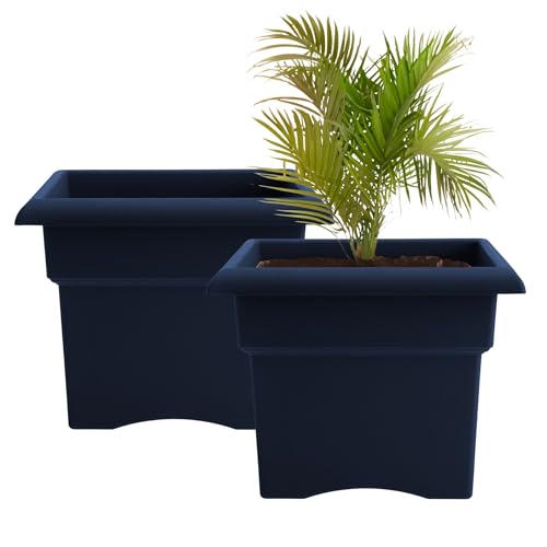 Bloem Veranda 14" Plastic Square Planter Box, Navy, 2-Pack - color: Navy, size: 14" (Pack of 2)