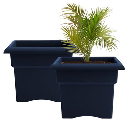Bloem Veranda 14" Plastic Square Planter Box, Navy, 2-Pack - color: Navy, size: 14" (Pack of 2)