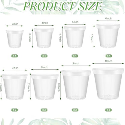 Vesici 24 Pcs 3/4/5/6/7/8/9/10 Inch Large Thickened Clear Nursery Pots - size: 3/4/5/6/7/8/9/10 Inch