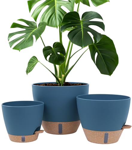 8/10/12 Inch Self Watering Pots for Indoor/Outdoor Plants with Drainage - color: Blue, size: 12/10/8 Inch