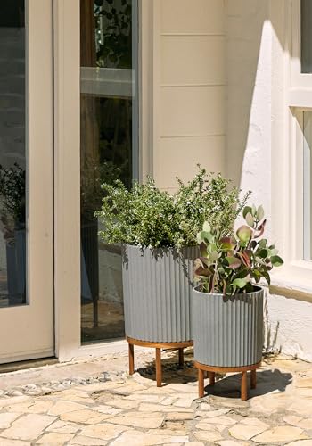 Veradek Demi Series Raised Duo Planters - Set of 2 Planters with Stands - color: Gray/Brown, size: Bundle