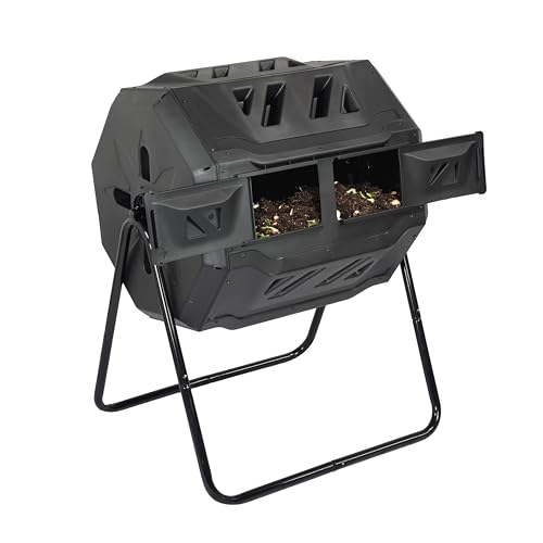 Simply Bio 43-Gallon Outdoor Compost Tumbler Bin – BPA-Free Rotating Compost Bin for Garden, Kitchen and Yard Waste, Outdoor Compost Bin Tumbler, Dual Chamber, Black, Weather-Resistant - size: 43-Gallon