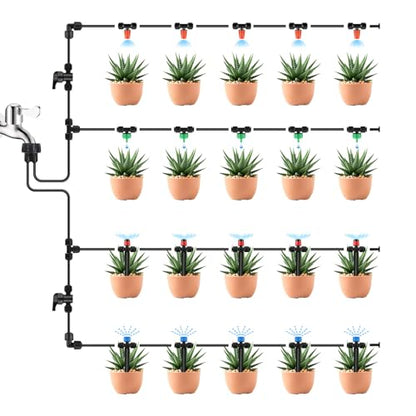 Kalolary 30Pcs Push-to-Fit Drip Irrigation Emitters for 1/4 inch Tubing - size: 1/4” Push-to-Connect Tee- Stream- 30P Blue