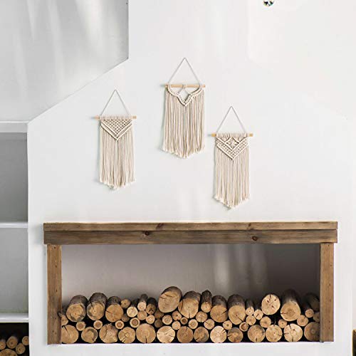 Mkono Small Macrame Wall Hanging, Boho Bedroom Decor, 3 Pack, 8" Wx14 L