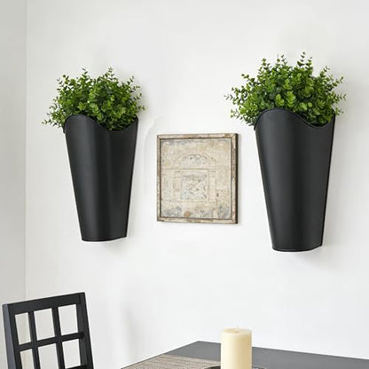12 Inches Galvanized Wall Planters, Set of 2 - Black Metal - color: Black