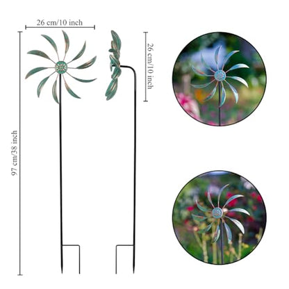 Metal Wind Spinners Outdoor,Garden Pinwheels Wind Sculptures - color: Small-green-a