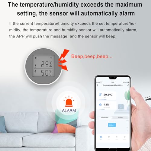 Wengart WiFi Temperature Humidity Sensor WSD400H,2.4GHz Tuya App,Indoor LCD Thermometer Hygrometer,Compatible with Alexa,Google Assistant