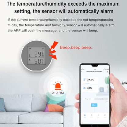 Wengart WiFi Temperature Humidity Sensor WSD400H,2.4GHz Tuya App,Indoor LCD Thermometer Hygrometer,Compatible with Alexa,Google Assistant