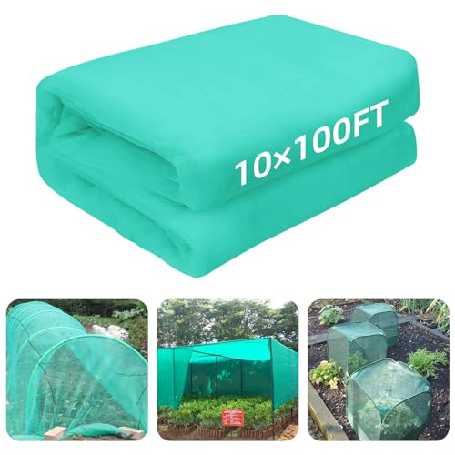 10 x 100FT Garden Mesh Netting, Ultra Fine Mesh Protection Netting Plant Covers Greenhouse Row Cover Raised Bed Screen Barrier Net for Vegetable Fruits Flowers Trees Crops, Green - color: Green, size: 10X100FT
