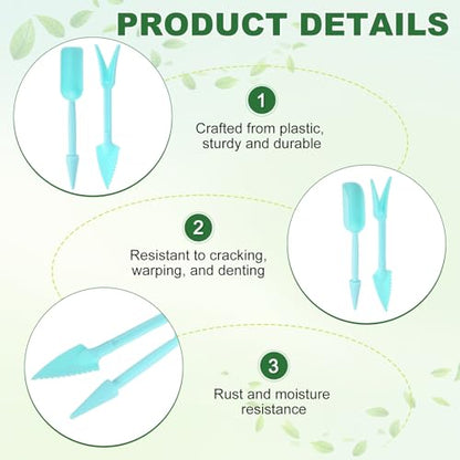M METERXITY 3-Set Mini Gardening Tools, Plastic 2-in-1 Portable Garden Shovel Hand Tools Set Digging Scoops Kits for Plant/Seedlings/Transplanting/Succulent/Bonsai [Blue] - color: Blue