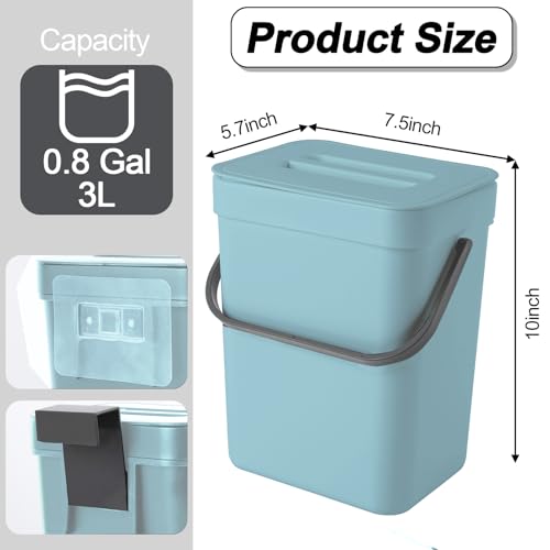 Compost Bin Kitchen, Includes 100 Trash Bags, Hanging Trash Can with Lid, Features Pet-Proof, Odor-Proof, and Quiet Opening/Closing. Suitable for Bathrooms/Bedrooms/Offices (Blue, 1.3 Gal/5 L) - color: Bule