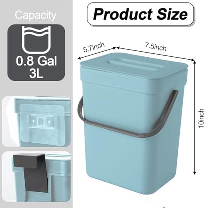 Compost Bin Kitchen, Includes 100 Trash Bags, Hanging Trash Can with Lid, Features Pet-Proof, Odor-Proof, and Quiet Opening/Closing. Suitable for Bathrooms/Bedrooms/Offices (Blue, 1.3 Gal/5 L) - color: Bule