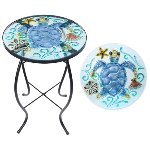VCUTEKA Outdoor Side Table,14" Patio Accent Table Bistro Coffee End Table - color: Blue Transparent Turtle