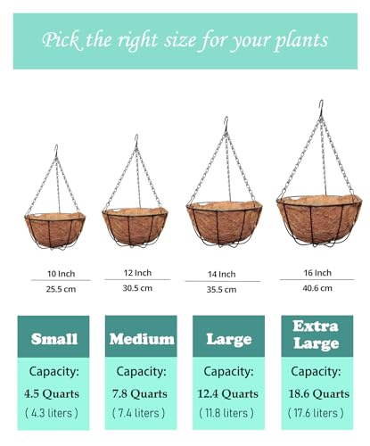 MTB Supply 4 Pack 10 Inch Garden Hanging Baskets Traditional Style with Coco-Liner for Home Balcony Patio Decoration Outdoor Planter - size: 10" Plain 4pack