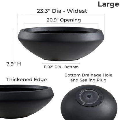 23.3" Dia x 8" H Black Concrete Bowl Planter, Extra Large Succulent Pot - color: Black, size: Large