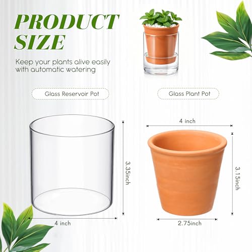 Baderke 2 Pcs 4 Inch Self Watering Pot for Indoor Plants Clear Glass Planter Small Plant Pot with Saucer Reservoir Drainage Holes Bottom Watering for African Violet Orchid Flowers (Terracotta Style) - style: Terracotta Style