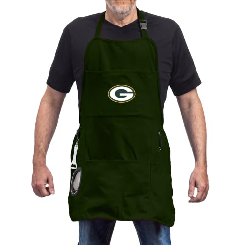 Team Sports America NFL Ultimate Grilling Apron with Bottle Opener and Insulated Beverage Holder, Adjustable Straps Men Women - color: Green Bay Packers