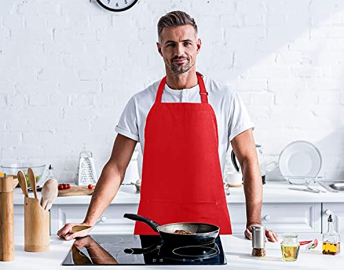 Utopia Kitchen Bib Aprons 10 Pack Adjustable With 2 Pockets - color: Red