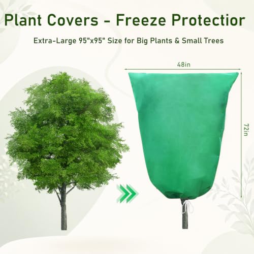 2 Pack Green Plant Freeze Covers, 48"x72" Frost Cloth with Drawstring - size: 48''x72''