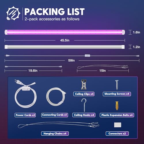 FREELICHT 2Pack 4FT Grow Light for Indoor Plants, 40W=250W, Red Blue