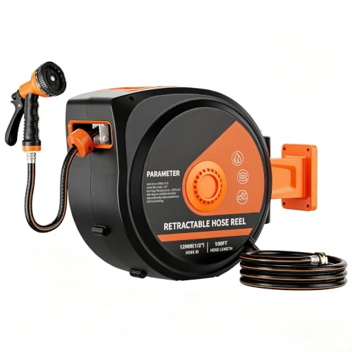 Retractable Garden Hose Reel, 130ft Slow Rewind Wall Mount - size: 130FT