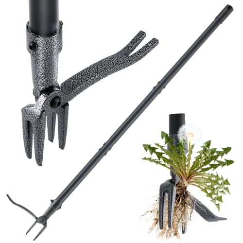 Stand Up Weed Puller Tool, 46" Adjustable All-Metal Long Handle Weeder with 4-Claw Steel Head, Remove Weeds by Roots Without Bending or Kneeling, Heavy Duty Garden Tool Back & Knee Friendly