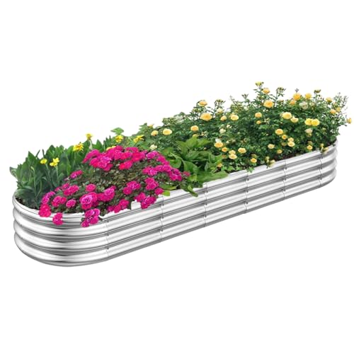 RAYKEEP 8x2x1ft Galvanized Raised Garden Beds, Pack of 01 - Silver - color: 1pcs, size: 8x2x1ft