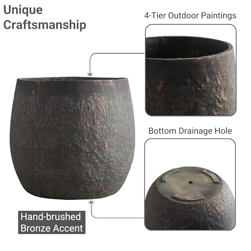 Wallowa 17.32"+12.99"+9.06" Round Weathered Concrete Planters Set of 3 - color: Bronze Rust, size: Set of 3