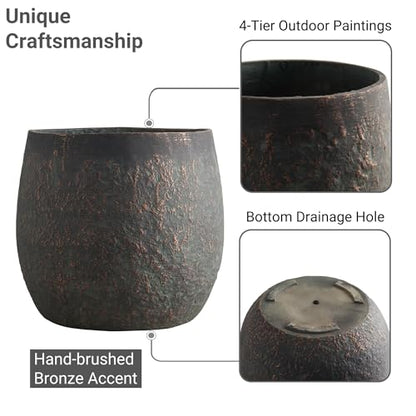 Wallowa 17.32"+12.99"+9.06" Round Weathered Concrete Planters Set of 3 - color: Bronze Rust, size: Set of 3