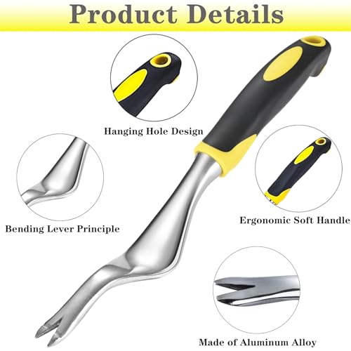 Weed Puller Hand Weeder Tool Bend-Proof Leverage Base with V-Shaped Forks