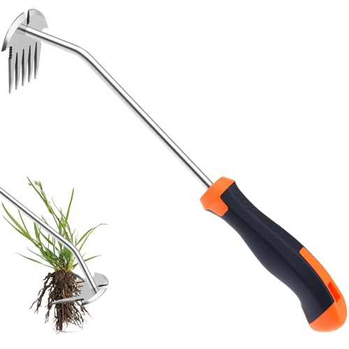 Weed Puller Tool, Portable Garden Weeder Tool, 2026 New Model Rubber Non-Slip Handle Stainless Steel 5-Teeth Weeding Tool, Garden Tools for Vegetable Gardening Backyard Farm Planting & Weeding Tool