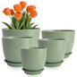 GARDIFE 5-Pack Plastic Plant Pots 7-10in with Drainage & Saucers, Green - color: Green